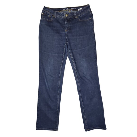 INC International Concepts Straight Leg Curvy Fit Mid Rise Dark Wash Jeans 8 - Picture 1 of 6